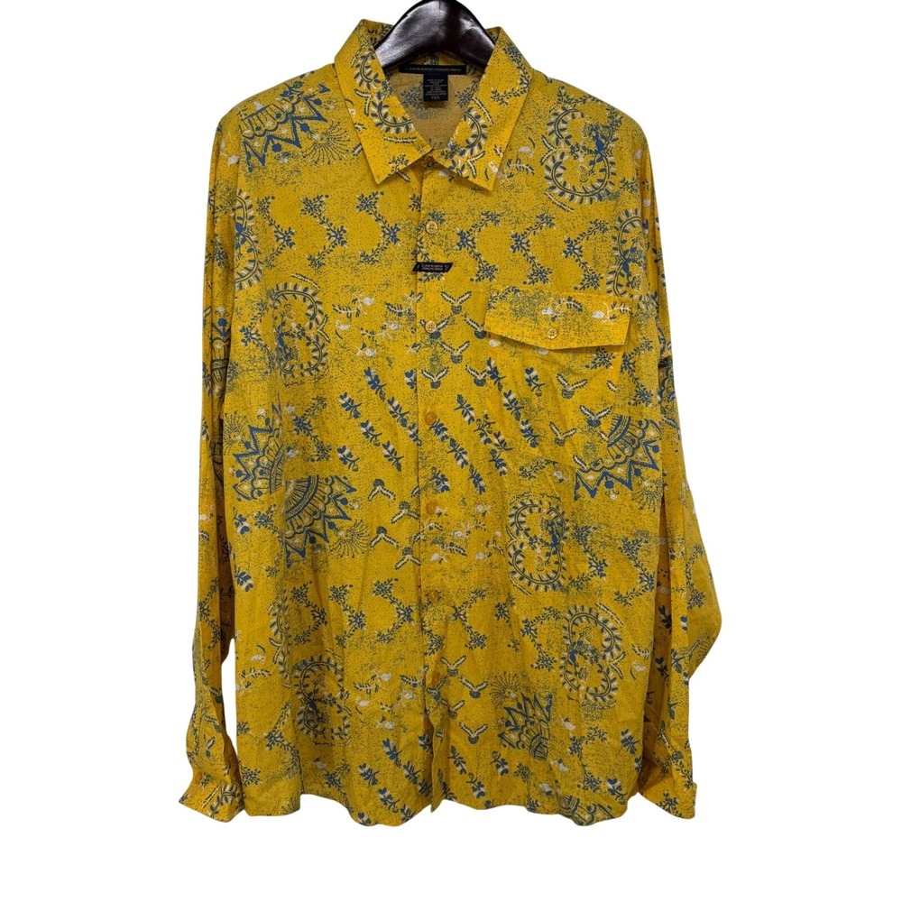 Marithe Francois Girbaud Yellow Graphic Print Button Down Shirt XXXL Cotton